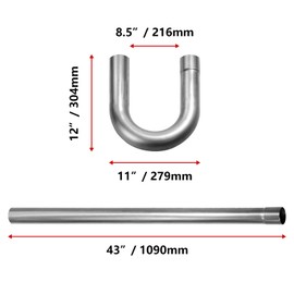 2'' Stainless Steel 409 Custom Exhaust Pipe Kit Tubing Mandrel Bend Pipe Straight & U-Bend Universal Exhaust System 8PCS