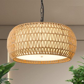 ALAISLYC 19 Inch Boho Chandeliers for Dining Room 5-Lights Farmhouse Light Fixtures Large Pendant Light Hand Woven Dining Table Light Fixture Rattan Hanging Lamp for Kitchen Island