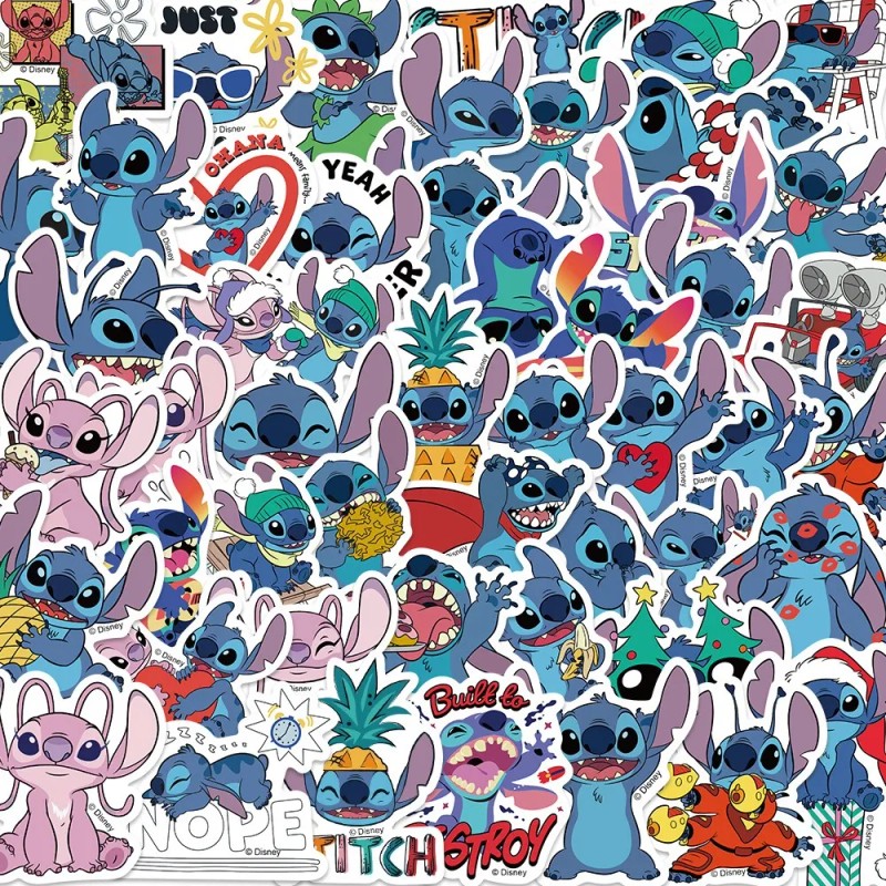 Stitch 100 Calcomanias Stickers Pvc Contra Agua