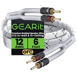 GearIT 12AWG Cable Trenzado Resistente para bocina, Blanco, 1,82m