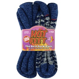 HOT FEET Thermal Socks For Women - Warm & Thick Insulated Crew Socks for Cold Winter Weather, Cute Colorful Womens Warm Socks. Gray/Denim