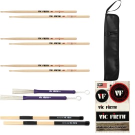 Vic Firth Drumstick Variety Bundle and Zildjian Stick Bag - 5A, Wood Tip