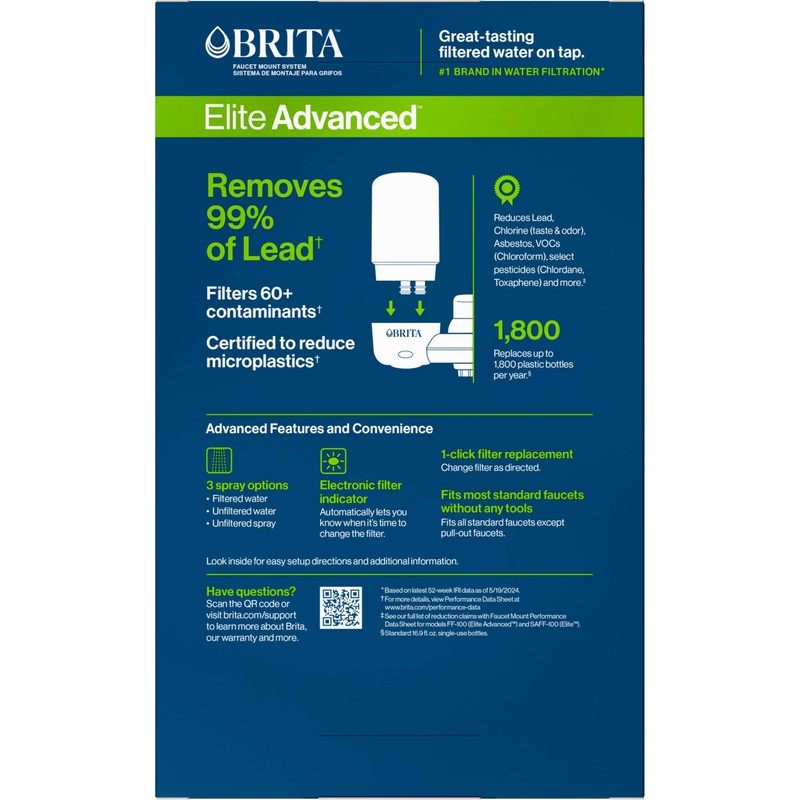 Brita Faucet Mount Water Filter System, White, No-Wait Filtration, Easy