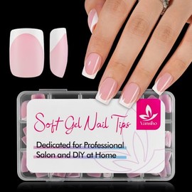 Vansiho Uñas Postizas Francesas de Gel Rosa, Uñas Postizas Cortas Cuadradas de Gel Suave, Uñas Postizas Francesas A Presión, Caja de 150 Unidades de U