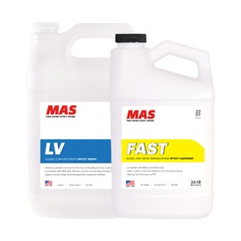 MAS Epoxies Marine Epoxy Resin Kit (1.5-Gal, Fast) 2:1 High Performance Non-Blushing Self-Leveling Hardener for Boat and Wood Repair, Fiberglass Repair Kit with Cups and Pumps