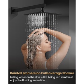 Airuida Shower Faucet Set with Female Thread Rough-in Valve, Rainfall Shower Head and Handle set, Single Function Valve Trim Kit, 8 Inch Matte Black