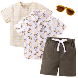 Booulfi Toddler Boy Clothes 3T Easter Outfit Boys Summer Beach Outfits Button Down Bunny Shirt Casual Shorts and Sunglasses 4 Pcs Set