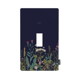 Pznen Black Floral Light Switch Cover Retro Vintage Botanical Flowers Plants Single Toggle Wall Plate 1 Gang Switchplate Home Decor for Bedroom Bathroom 4.5"x 2.76"