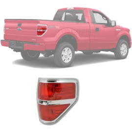 Tail Light Assembly With Chrome Bezel Trim Passenger Side For 2009-2014 Ford F-150 Direct Replacement
