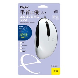 Digio2 MUS-UKF171W Ergonomic Mouse, Wired, Quiet, 5 Buttons, BlueLED, White