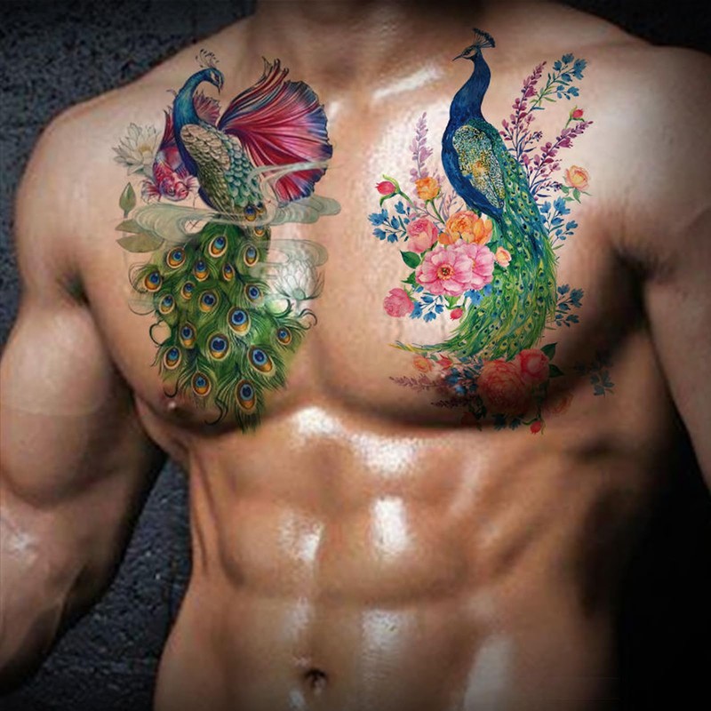 Nirbffo Large Temporary Tattoos Peacock Flowers Legs Arm Belly Back