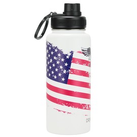 DRINCO - Botella de agua de acero inoxidable con aislamiento al aspiradora, botella de agua de doble pared, bandera de Estados Unidos, veterano militar (32 onzas, color blanco ártico, 32 onzas)