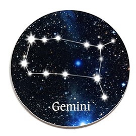Round Gemini Constellation Glossy Coaster - Unique, Novelty Zodiac Sign/Astrology Birthday Gift - Made in UK