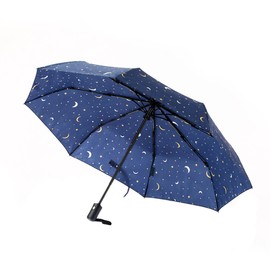 ECO CHIC Automatic Umbrella Windproof Strong Compact Folding Travel Umbrella (Stars and Moons Navy)