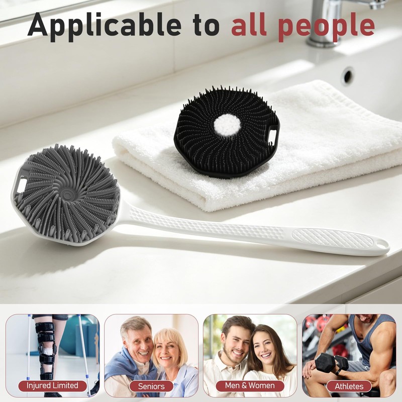 Back Scrubber for Shower with Long Handle, Exfoliating Body Scrubber