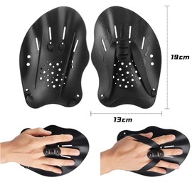 Hand Paddle Swimming Aid Swimming Paddle with Adjustable Straps Finger Paddles Hand Paddle Uncovered Palm Training Hand Paddle Children Adults Training Aid for Swimmers Beginners (Black)