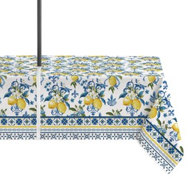 Horaldaily Summer Outdoor Tablecloth 60×84 Inch Rectangular, Blue Watercolor Lemon Floral Pattern Table Cover for Party Dinner Patio Garden Picnic BBQ