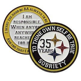 Black and Gold Recovery Medallion in Years 1-50 with Alcoholics Anonymous Responsibility Pledge My Recovery Store