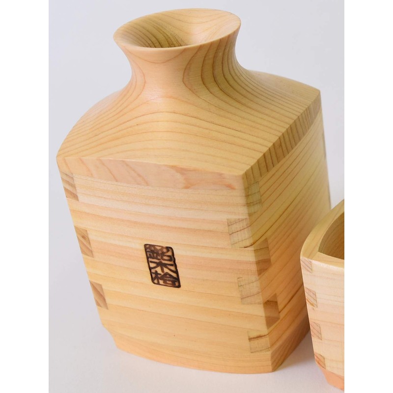 Kiso Kogei Tokuri Wooden Hinoki Horn Guinomi Set of 4