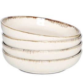 Bosmarlin Stoneware Large Pasta Bowls, 40 Oz, Set of 4, Big Salad Bowls, Microwave and Dishwasher Safe (Barely beige, 9.3 in)