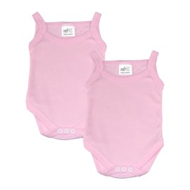 Baby Vests, Sleeveless Baby Bodysuits, 100% Cotton Strap Shoulder Newborn Vests, British Made for Boys or Girls, 2 Pack, Pink, 18-24 Months