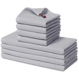 Homaxy 100% Cotton Kitchen Towels and Dishcloths Set, 12 x 12 Inches and 13 x 28 Inches, Set of 8 Bulk Kitchen Towels Set, Ultra Soft Absorbent Dish Towels for Washing Dishes, Light Gray