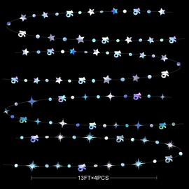 Iridescent 16th Polka Dot Star Streamer Garland Holographic Metallic Paper 16 Sign Hanging Bunting Banner Backdrop for Sixteen Birthday Sweet 16 Years Old 16th Anniversary Party Decorations Supplies