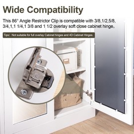 10 Pack 86 Degree Angle Restrictor/Restriction Clip for Soft Close Hinges, Kitchen Cabinet Door Restraints, Cabinet Restrictor Clips Cabinet Door Angle Restriction Hinge Restrictors for Cabinets