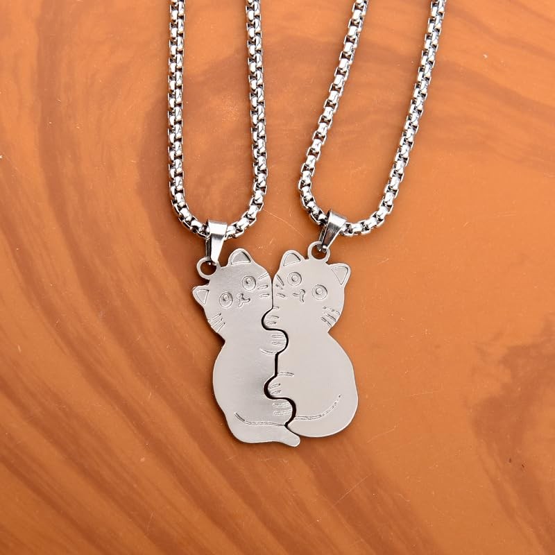 Hugging Cat Matching Necklace for Couples Wife Husband Girlfriend Boyfriend