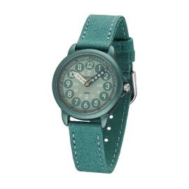 JACQUES FAREL ORGT 1114 Educational Watch Eco Children's Watch Boys Analogue Quartz with Textile Strap Made of Organic Cotton Jade Blue Turquoise Sustainable, blue, Strap.