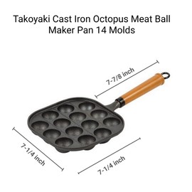 JB HOME COLLECTION, Cast Iron Takoyaki & Aebleskiver Pan – Japanese Octopus Ball & Danish Pancake Maker, Griddle for Perfectly Round Treats, 14 Molds, 1-Pack