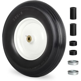 14.5" Wheelbarrow Flat Free Tire, Fits 4.80/4.00-8, 3.50/2.50-8, 4.00-6, 4.00-8, Wheelbarrow Wheels, 5/8" Bearing with Extra 3/4" Bearing, 3" -6" Centered Hub