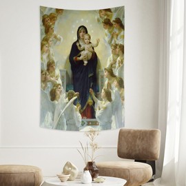 Conank Jesus Tapestry Virgin in Heaven Angel Paradise Mary Wall Art Jesus Tapestries Canvas Decoration for Living Room Bedroom Home Decor 40"x24"