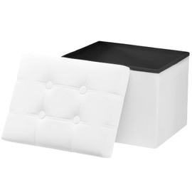 AmasSmile Storage Ottoman Foot Rest Stool, 17 inch Velvet Footstool Bench, Short Ottoman Stool, Small Folding Storage Ottoman Store Books, Records,White