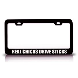 Custom Brother - Real Chicks Drive Sticks Girl Power Metal Car SUV Truck License Plate Frame Bl m77