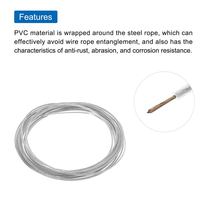 sourcing map 2mm (1/16 inch) Clear Vinyl Coated Wire Rope,