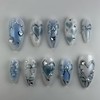 Blue Press on Nails Medium Almond Fake Nails with 3D