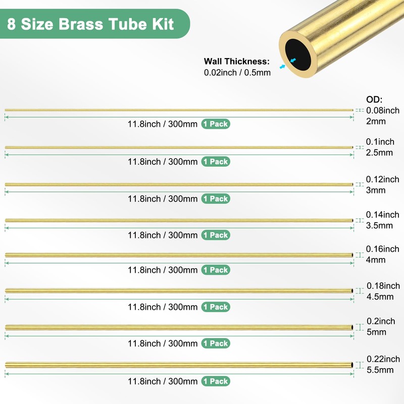 M METERXITY 300mm真鍮丸管、2mm 2.5mm 3 mm 3.5mm 4mm 4.5mm 5mm