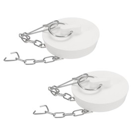 QUARKZMAN Pack of 2 Bath Plugs, Rubber Plugs for Bathtubs, 45-47 mm, Kitchen Sink Plug, Bathroom Drain Plug with Pull Ring and Stainless Steel Chain, White