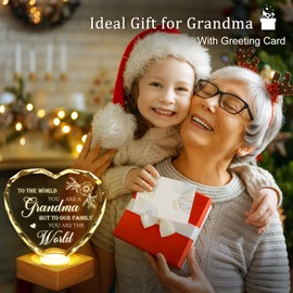 To My Grandma Gifts from Grandchildren, Engraved Crystal Night Light Present, Best Grandma Gifts for Grandmother's Birthday, Christmas, Thanksgiving, Mother's Day, Best Grandma Gifts 3D Illusion Lamp
