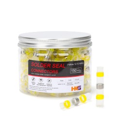 HKS 150PCS Solder Seal Wire Connectors – 12-10 AWG Yellow Heat Shrink Butt Terminals – Waterproof Electrical Wire Splice for Automotive, Marine, and DIY Wiring