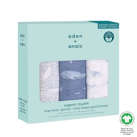 aden + anais Musy Squares - oceanic, Pack of 3 | Large 100% organic cotton muslin Muslin Cloth | Soft & Lightweight Unisex Baby Essentials | Cloths for Newborn Girls & Boys | Ideal