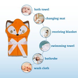 Mother's Choice Baby Towel With Hood - 100% Cotton Ultra Soft and Absorbent Large Baby Bath Towel for Newborn and Infant, Toddler Bath Towel for Boys and Girls, 3D Orange Fox Hooded Baby Towel