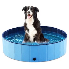 Jasonwell Foldable Dog Pet Bath Pool Collapsible Dog Pet Pool Bathing Tub Kiddie Pool Doggie Wading Pool for Puppy Small Medium Large Dogs Cats and Kids 32" Blue