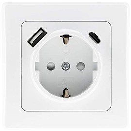 Delphi Protective Contact Socket with USB-C - Flush-Mounted 250 V / 16 A Socket with Increased Touch Protection Plug Terminal White