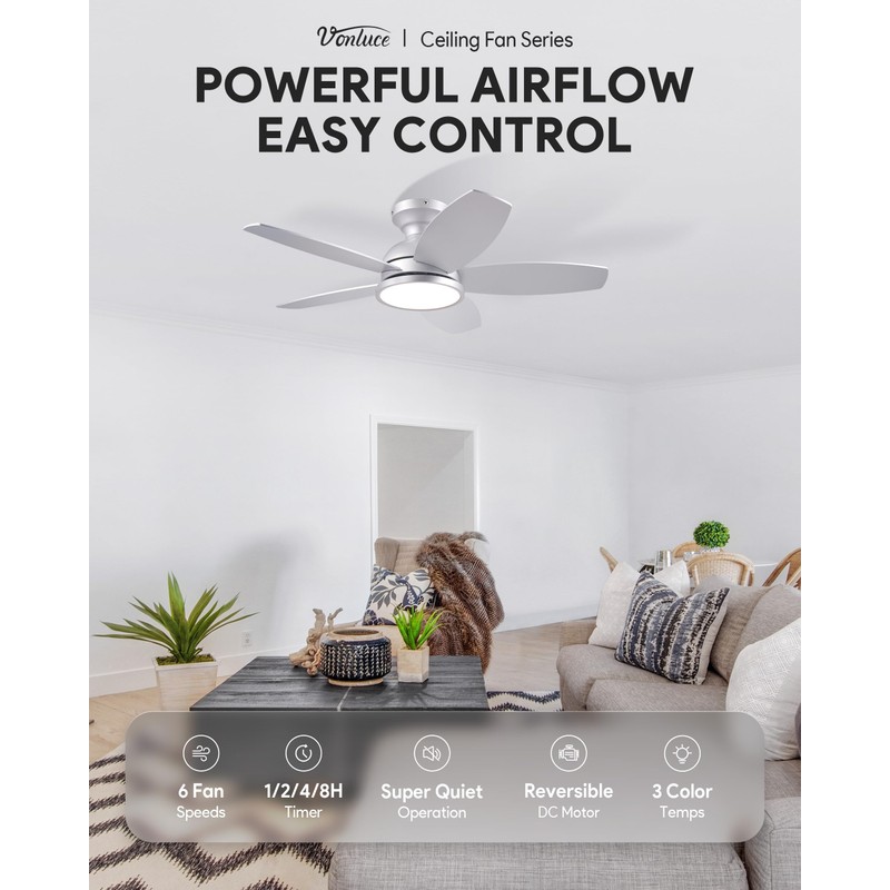VONLUCE Ceiling Fans with Lights, 36 Inch Ceiling Fan and