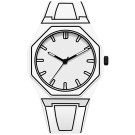 Gosasa Creative Unisex Sketch Anime Style Women's Men's Quartz Wristwatch Personality Waterproof Minimalist Black and White Analog Watch with Silicone Strap (A White)