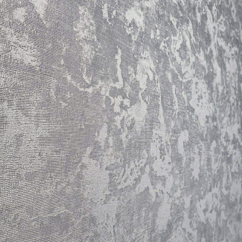 Textured Plain Dark Gray Silver Metallic Wallpaper Faux Fabric Rusted