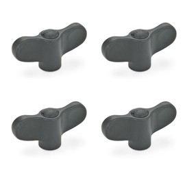 Ganter Normelemente Wing Nut GN 634-48-M6-E-DSG | Pack of 4 | Wing Handle | Black Plastic | Screw Steel M6
