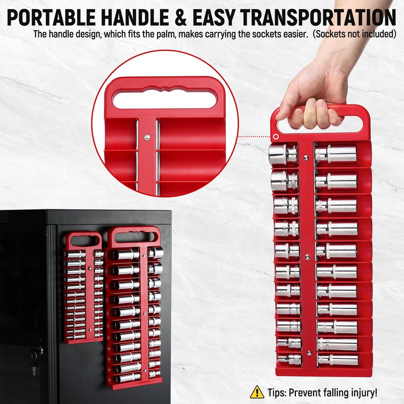 Reniteco Magnetic Socket Organizer Set, 3 Pcs Red Portable Heavy